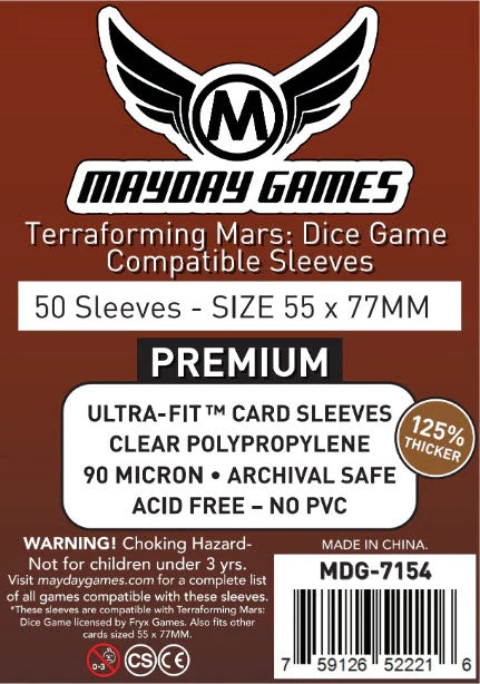 50 Mayday Games Premium Terraforming Mars: Dice Game Compatible Sleeves (55 x 77 MM) MDG7154