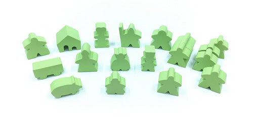 Complete 19 piece lime green set of Carcassonne meeples