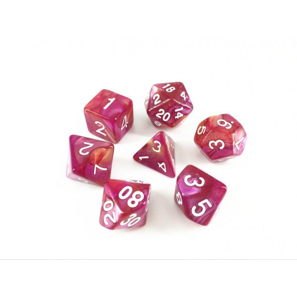 Yellow and Rose Red Blend Roleplaying Dice Set ideal for DND