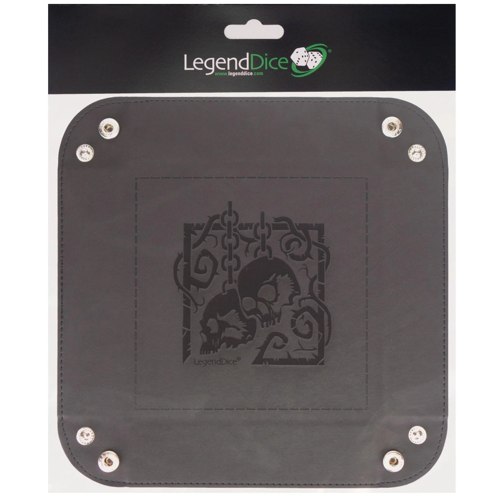 Black Skull Square Leather Folding Dice Tray