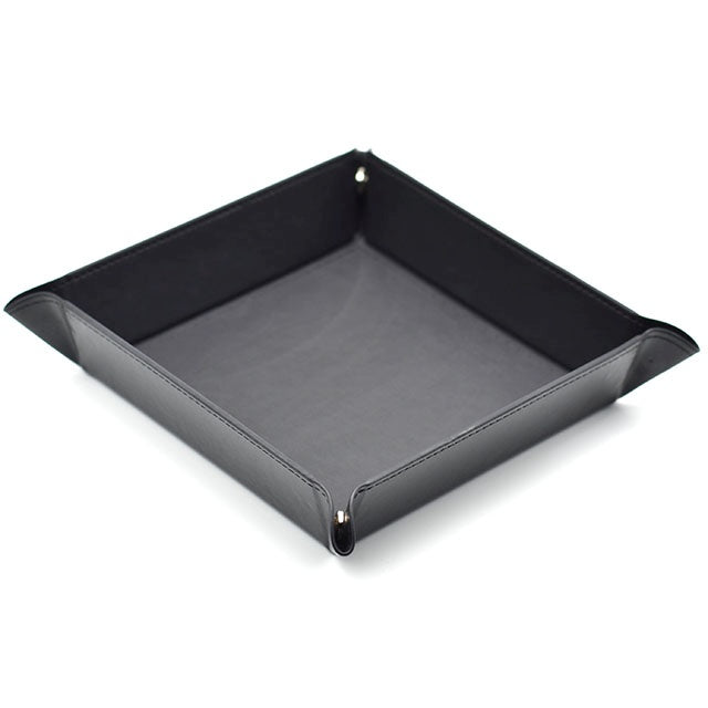 Black Square Leather Folding Dice Tray