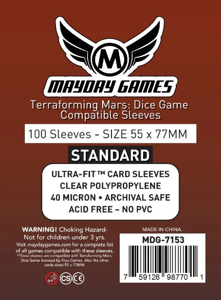 100 Mayday Games Standard Terraforming Mars: Dice Game Compatible Sleeves (55 x 77 MM) MDG7153