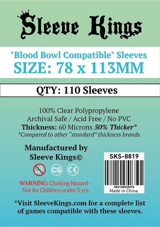 Sleeve Kings Standard "Blood Bowl Compatible" Sleeves (78x113mm) -110 Pack -SKS-8819