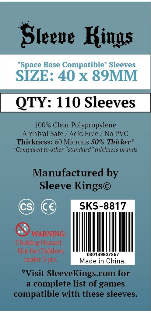 Sleeve Kings Standard "Space Base Compatible" Sleeves (40x89mm) - 110 Pack, -SKS-8817