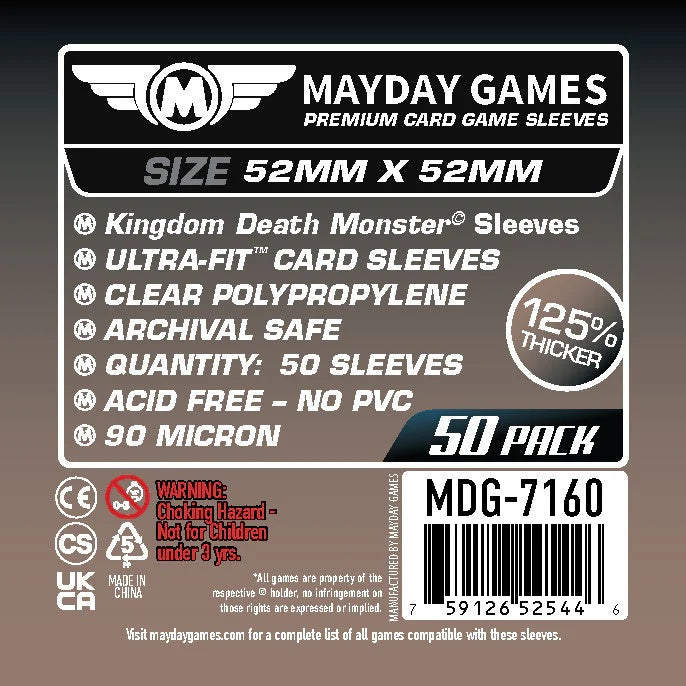 50 Mayday Games Premium Kingdom Death Monster sleeves 52x52mm MDG7160