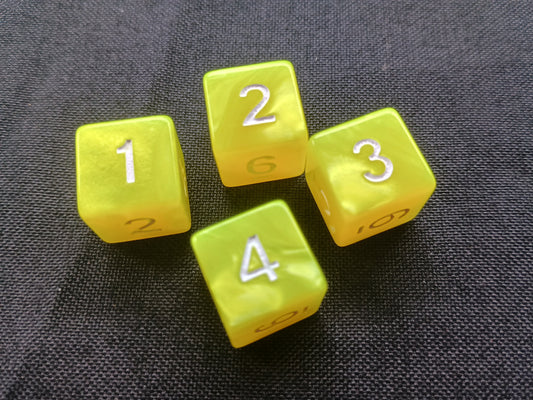 Pack of 4 Lemon Marble with white numbers six sided 16mm dice d6