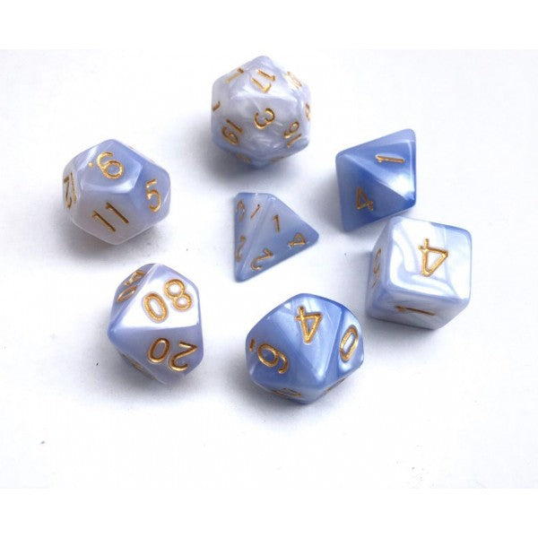 Sky Blue and White Blend Roleplaying Dice Set ideal for DND