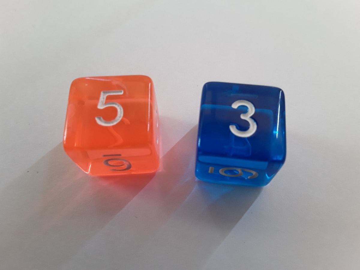 Orange transparent with white numbers six sided 16mm dice d6