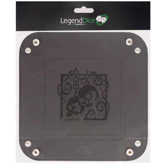 Black Skull Square Leather Folding Dice Tray