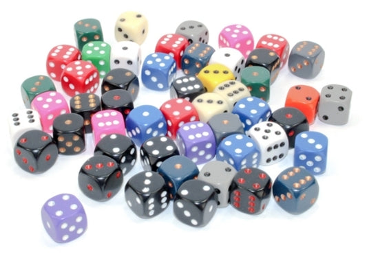 Chessex Bag of 50 Assorted Loose Opaque 12mm d6 Dice
