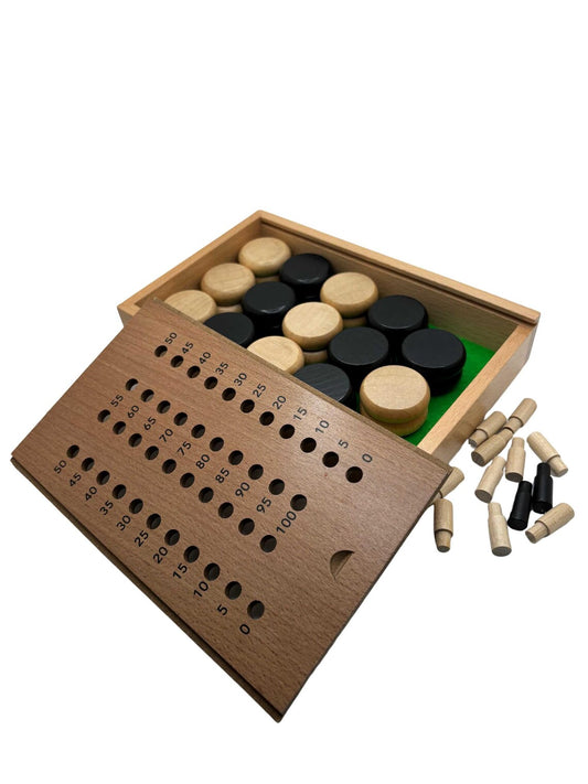 Magnetic Clasp Storage Box With 2 Pegs; Scoring Track for Crokinole (no discs)