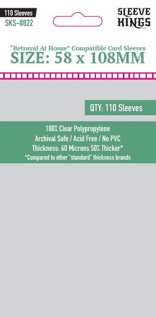 Sleeve Kings Standard "Betrayal At House Compatible" Sleeves (58x108mm) -110 Pack, SKS8822