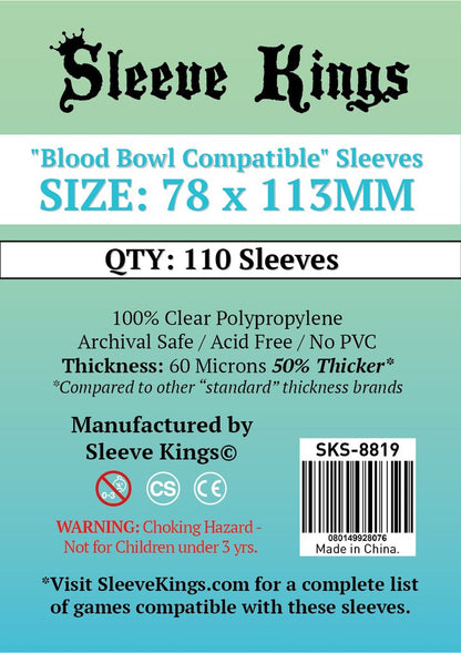 Sleeve Kings Standard "Blood Bowl Compatible" Sleeves (78x113mm) -110 Pack -SKS-8819