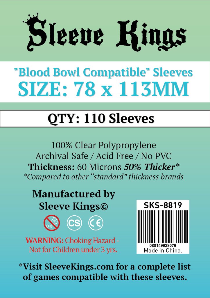 Sleeve Kings Standard "Blood Bowl Compatible" Sleeves (78x113mm) -110 Pack -SKS-8819