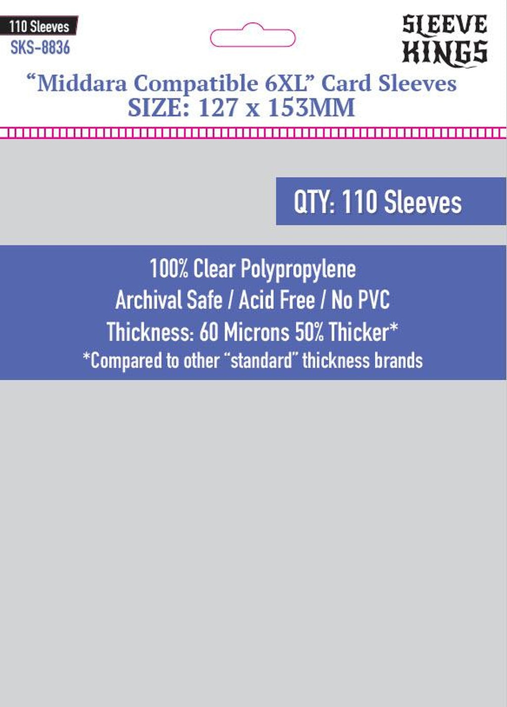 Sleeve Kings Standard "Middara Compatible 6XL" Card Sleeves (127 x 153) - 110 Pack, SKS-8836
