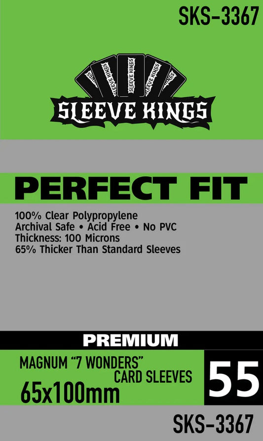 Sleeve Kings Perfect Fit Prem Magnum "7 Wonders" Card Sleeves (65x100mm) - 55 Pack, 100 Microns, SKS-3367