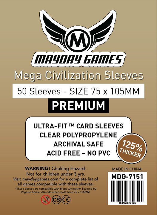 50 Mayday Games Premium Mega Civilization Sleeves (75x105mm) MDG7151