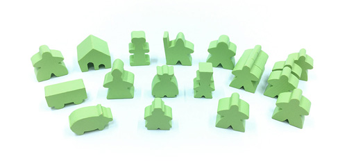 Complete 19 piece lime green set of Carcassonne meeples