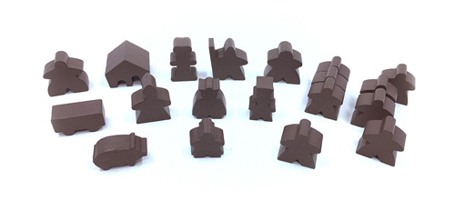 Complete 19 piece brown set of Carcassonne meeples