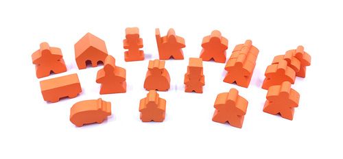 Complete 19 piece orange set of Carcassonne meeples