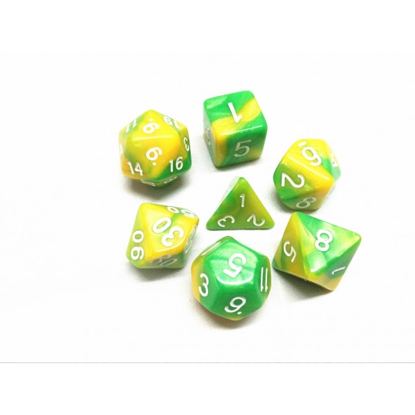 Green and Yellow Blend Roleplaying Dice Set ideal for DND