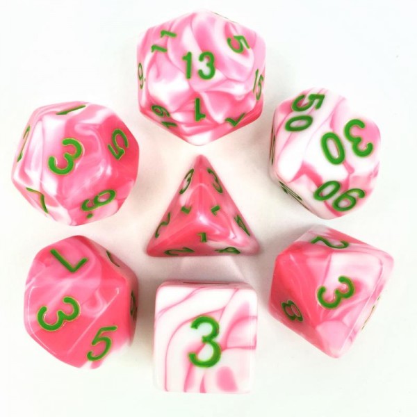 Pink and White Blend Roleplaying Dice Set ideal for DND