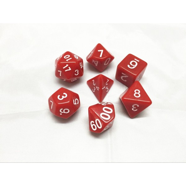 Red Roleplaying Dice Set ideal for DND with matching small cotton drawstring dice bag