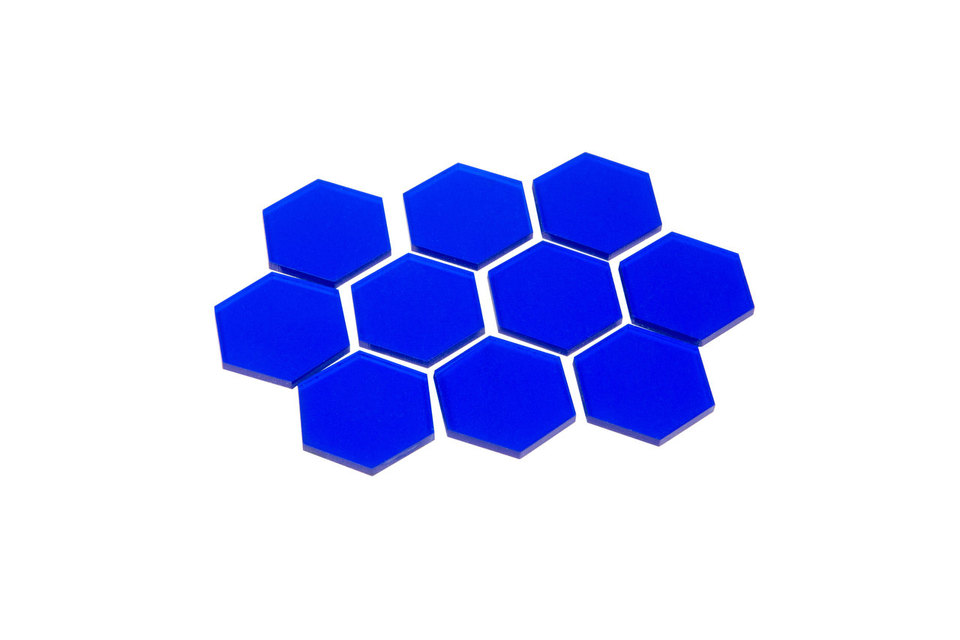 Transparent Blue 34mm Hex Tiles for Terraforming Mars