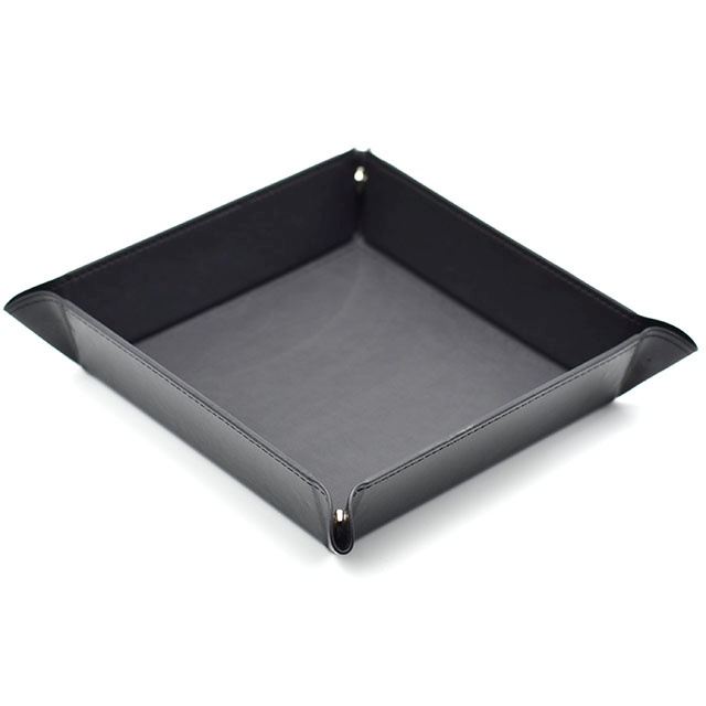 Black Square Leather Folding Dice Tray