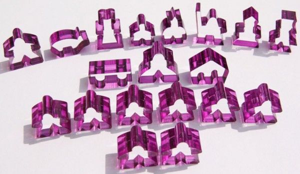 Complete 19 piece purple transparent set Carcassonne meeples