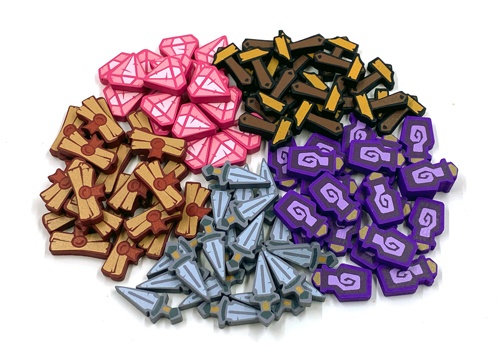 MeepleSource wooden resource tokens for Dwellings of Eldervale Resource