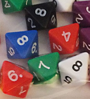 Red eight sided dice D8
