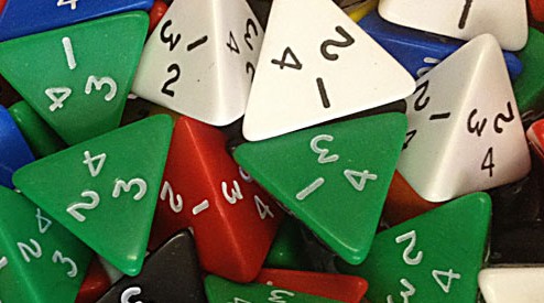 Green four sided dice D4
