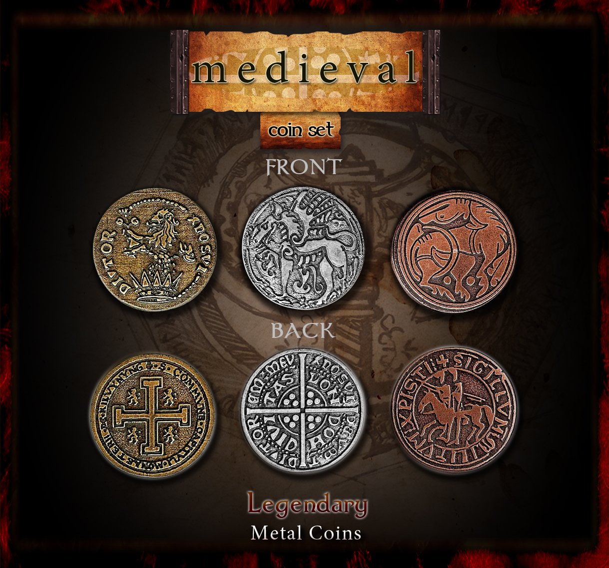Medieval  Coin Set Legendary Metal Coins