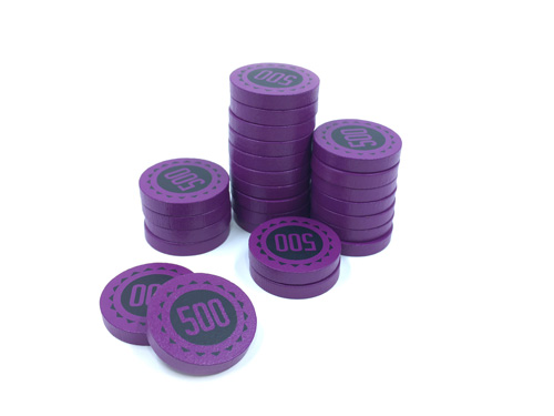 Pack of 10x 500 denomination wooden money discs