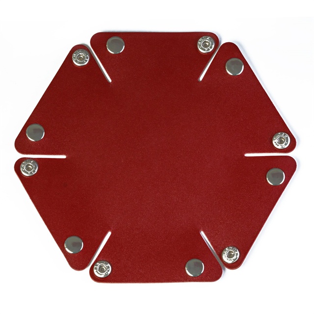 Red Small Hexagon Leather Folding Dice Tray