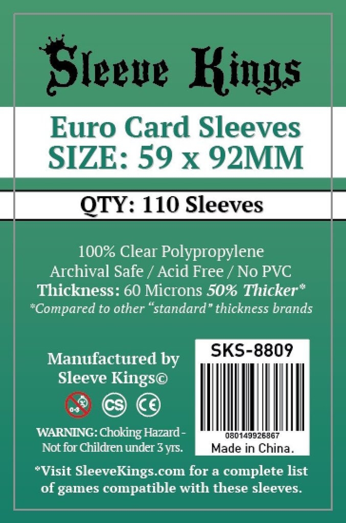 Sleeve Kings Standard Euro Card Sleeves (59x92mm) - 110 Pack, -SKS-8809