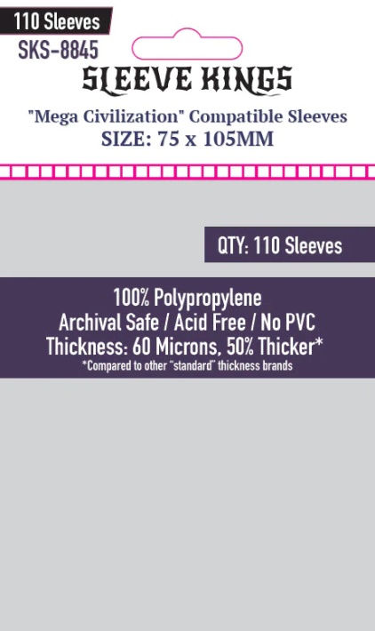 Sleeve Kings Mega Civilization Compatible Sleeves 75x105mm 110 pack, 60 Microns, SKS-8845