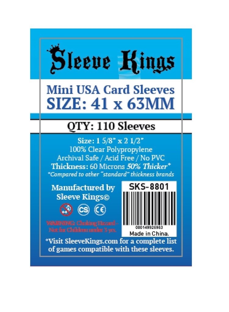 Sleeve Kings Standard Mini USA Card Sleeves (41x63mm) - 110 Pack, -SKS-8801