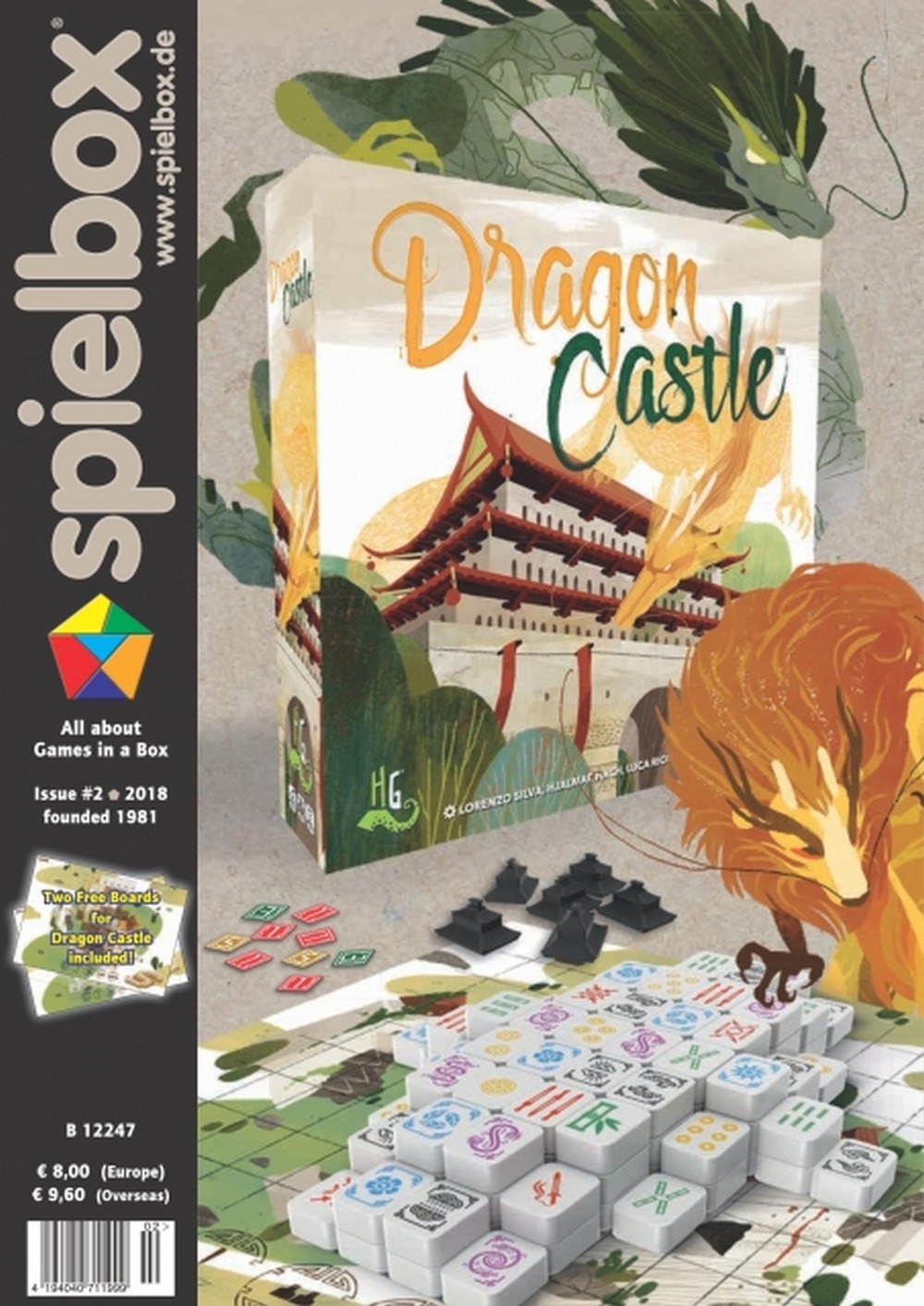 Spielbox magazine 02 2018 with Two Free Boards for Dragon Castle