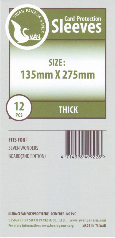 Swan Premium Card Sleeves: 135x275 mm 7 Wonders 2nd edition board 12 per pack