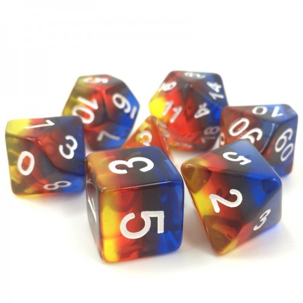Transparent Burning Cloud Rainbow Roleplaying Dice Set ideal for DND